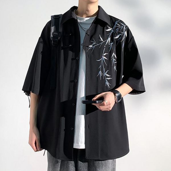 竹葉刺繡休閒短袖外套 - 2配色 幕峰,Mufeng,牛仔,流行,上衣,褲子,外套,穿搭,印花,服飾