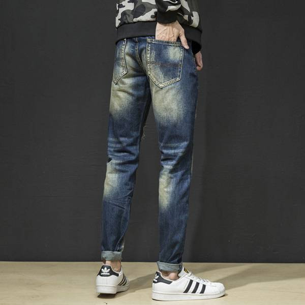 爆破修身破洞牛仔長褲 - 1配色（限時特賣 - 5折） 幕峰MuFeng,男裝特賣,5折優惠,快閃活動,限時出清,網路購物,男裝品牌,超值優惠,時尚穿搭,2025特賣