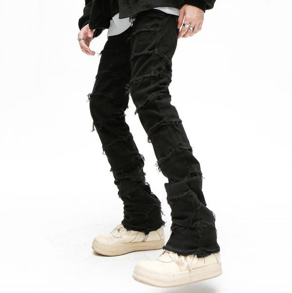 鴉澤拼接修身微喇叭牛仔長褲 - 1配色（限時特賣 - 5折） 幕峰MuFeng,男裝特賣,5折優惠,快閃活動,限時出清,網路購物,男裝品牌,超值優惠,時尚穿搭,2025特賣