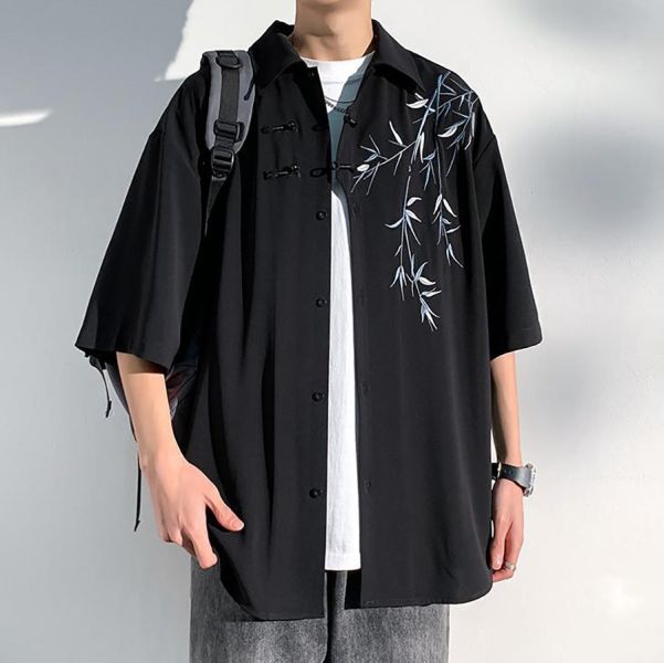 竹葉刺繡休閒短袖外套 - 2配色 幕峰,Mufeng,牛仔,流行,上衣,褲子,外套,穿搭,印花,服飾