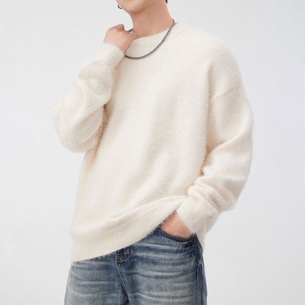 暖詩質感糯米絨毛衣長袖 - 3配色 幕峰MuFeng,糯米絨毛衣,秋冬上衣,保暖毛衣,圓領針織衫,男士毛衣,通勤穿搭,慵懶風格,柔軟親膚,百搭長袖