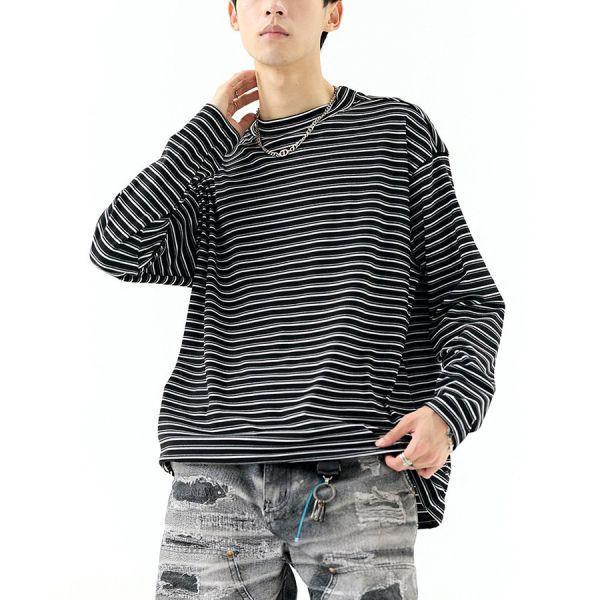 德絨圓領條紋休閒長袖 - 4配色（限時特賣 - 5折） 幕峰MuFeng,男裝特賣,5折優惠,快閃活動,限時出清,網路購物,男裝品牌,超值優惠,時尚穿搭,2026特賣