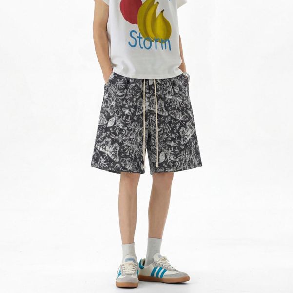 海島編織休閒短褲 - 2配色 幕峰MuFeng,蝴蝶印花短褲,海島風短褲,編織設計短褲,夏季男短褲,潮牌短褲,寬鬆短褲,度假穿搭,休閒短褲,男裝下身