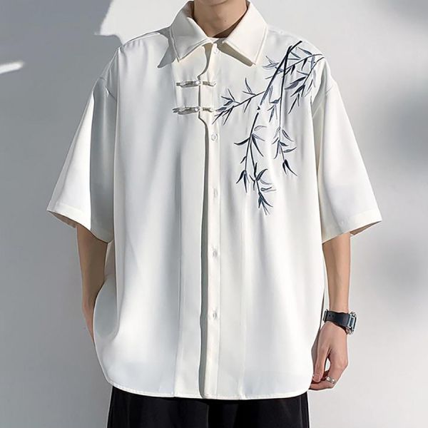 竹葉刺繡休閒短袖外套 - 2配色 幕峰,Mufeng,牛仔,流行,上衣,褲子,外套,穿搭,印花,服飾