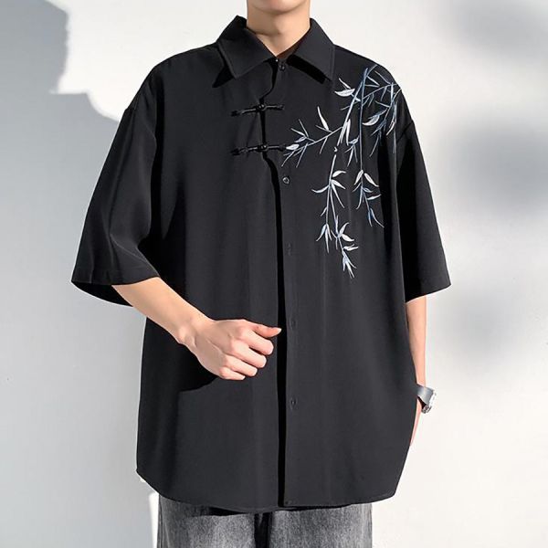 竹葉刺繡休閒短袖外套 - 2配色 幕峰,Mufeng,牛仔,流行,上衣,褲子,外套,穿搭,印花,服飾