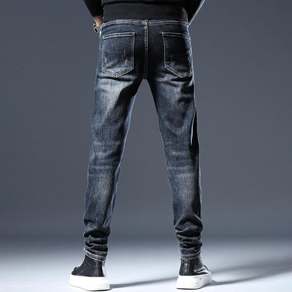 玄嶺彈力修身破洞牛仔長褲 - 1配色 幕峰MuFeng,深藍牛仔褲,修身小腳褲,破洞牛仔褲,男士牛仔長褲,春秋牛仔褲,潮流穿搭,百搭牛仔,休閒男褲,街頭風格