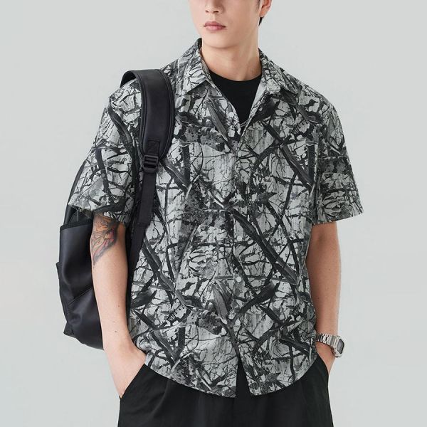 拓遠復古輕薄襯衫短袖 - 2配色 幕峰MuFeng,短袖襯衫男,寬鬆襯衫,夏季襯衫,潮流男裝,街頭風穿搭,痞帥風格,透氣襯衫,休閒上衣,百搭襯衫