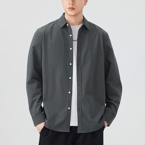 簡約純棉休閒襯衫長袖 - 4配色 幕峰MuFeng,純棉襯衫男,洗水襯衫,寬鬆襯衫,長袖襯衫男,休閒襯衫,日系襯衫,百搭襯衫,男士上衣,簡約男裝