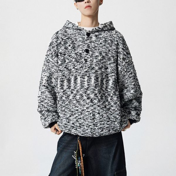 千洋針織連帽開衫長袖 - 2配色 幕峰MuFeng,針織連帽衛衣,混色設計上衣,美式風格,情侶衛衣,秋季新品,寬鬆版型,潮流男裝,時尚穿搭,百搭長袖