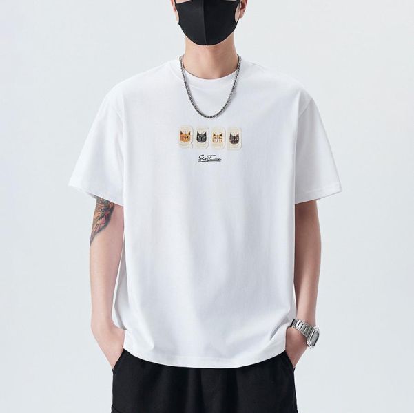 肆喵重磅印花休閒短袖 - 3配色 幕峰MuFeng,貓咪印花短袖,重磅T恤男,寬鬆短袖,潮流T恤,夏季男裝,可愛風穿搭,街頭風上衣,設計感短袖,男士T恤