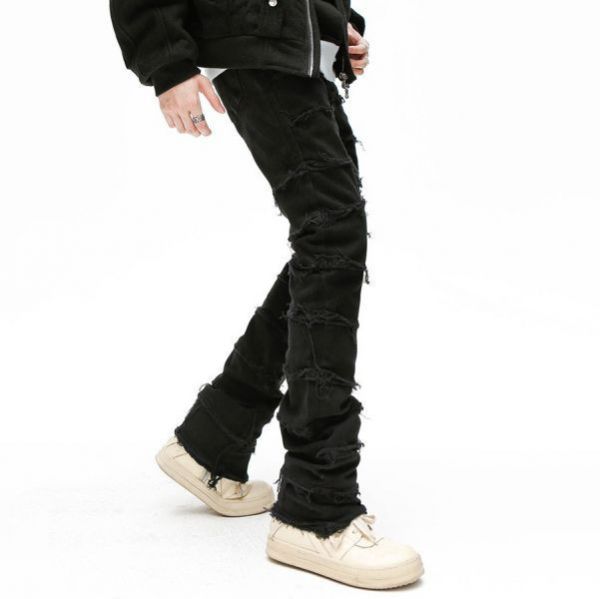 鴉澤拼接修身微喇叭牛仔長褲 - 1配色（限時特賣 - 5折） 幕峰MuFeng,男裝特賣,5折優惠,快閃活動,限時出清,網路購物,男裝品牌,超值優惠,時尚穿搭,2025特賣