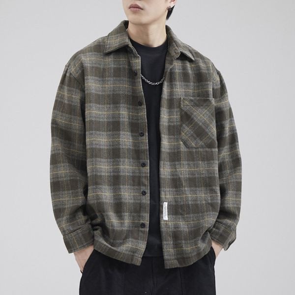 石格復古格紋工裝襯衫外套 - 2配色（限時特賣 - 5折） 幕峰MuFeng,男裝特賣,5折優惠,快閃活動,限時出清,網路購物,男裝品牌,超值優惠,時尚穿搭,2025特賣