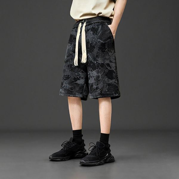 墨染重磅休閒短褲 - 2配色 幕峰MuFeng,扎染短褲男,水墨短褲,工裝短褲,五分短褲男,潮牌短褲,寬鬆短褲,夏季男短褲,街頭穿搭,休閒短褲