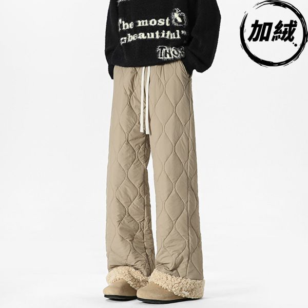 菱暖羊羔毛休閒闊腿長褲 - 6配色（加絨） 幕峰MuFneg,男裝,闊腿褲,羊羔毛,保暖,加厚,冬天,長褲,網路購物,2024