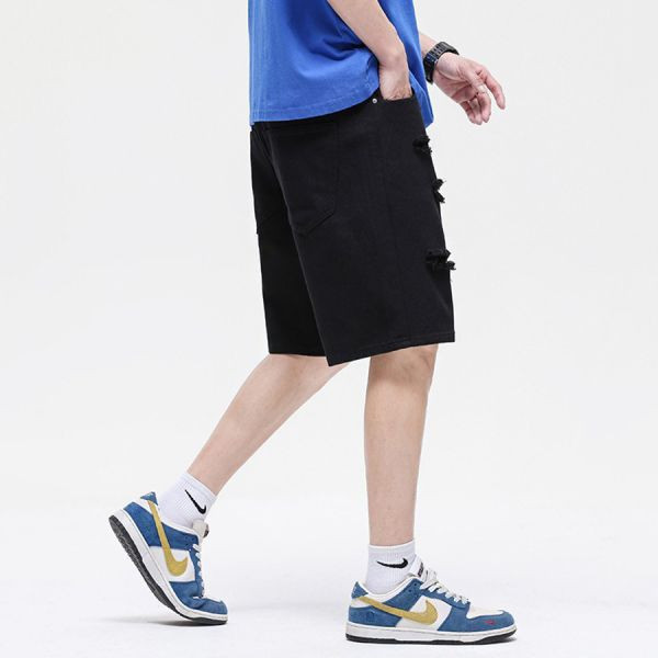 高街破洞牛仔五分短褲 - 2配色（限時特賣 - 5折） 幕峰MuFeng,男裝特賣,5折優惠,快閃活動,限時出清,網路購物,男裝品牌,超值優惠,時尚穿搭,2025特賣