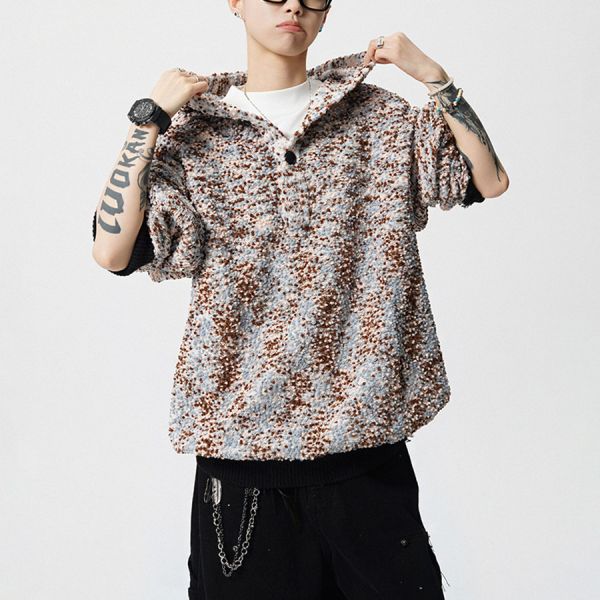 千洋針織連帽開衫長袖 - 2配色 幕峰MuFeng,針織連帽衛衣,混色設計上衣,美式風格,情侶衛衣,秋季新品,寬鬆版型,潮流男裝,時尚穿搭,百搭長袖