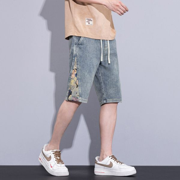 熊樂拼布刺繡牛仔五分短褲 - 3配色（限時特賣 - 5折） 幕峰MuFeng,男裝特賣,5折優惠,快閃活動,限時出清,網路購物,男裝品牌,超值優惠,時尚穿搭,2025特賣