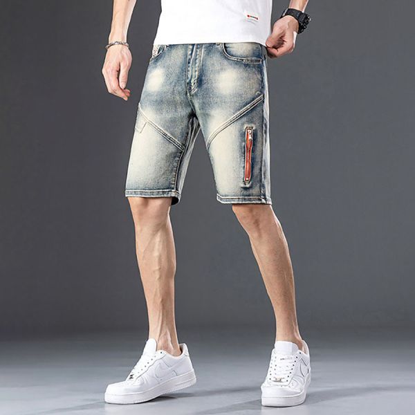 峰痞彈力修身拼接牛仔短褲 - 1配色 幕峰,男裝,牛仔褲,襯衫,外套,特賣會,褲子,網路購物,購物,活動
