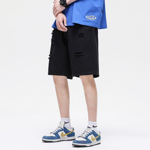 高街破洞牛仔五分短褲 - 2配色（限時特賣 - 5折） 幕峰MuFeng,男裝特賣,5折優惠,快閃活動,限時出清,網路購物,男裝品牌,超值優惠,時尚穿搭,2025特賣