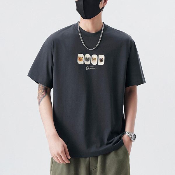 肆喵重磅印花休閒短袖 - 3配色 幕峰MuFeng,貓咪印花短袖,重磅T恤男,寬鬆短袖,潮流T恤,夏季男裝,可愛風穿搭,街頭風上衣,設計感短袖,男士T恤