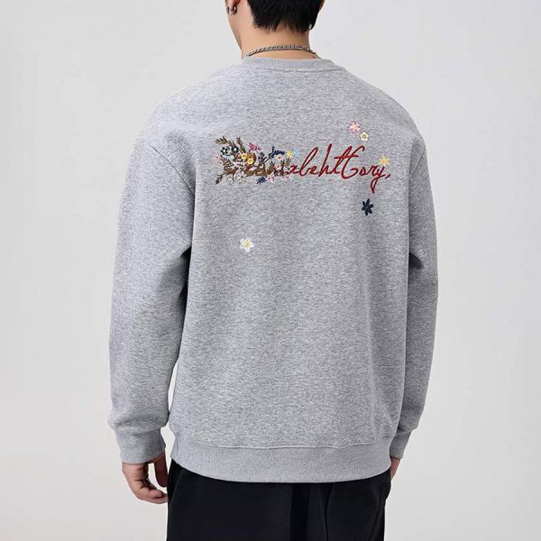 花嶺刺繡圓領潮流長袖 - 3配色 幕峰MuFeng,刺繡衛衣,花卉刺繡上衣,英文字母衛衣,潮流男裝,百搭長袖,寬鬆版型,休閒穿搭,時尚上衣,男士衛衣