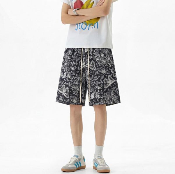 海島編織休閒短褲 - 2配色 幕峰MuFeng,蝴蝶印花短褲,海島風短褲,編織設計短褲,夏季男短褲,潮牌短褲,寬鬆短褲,度假穿搭,休閒短褲,男裝下身