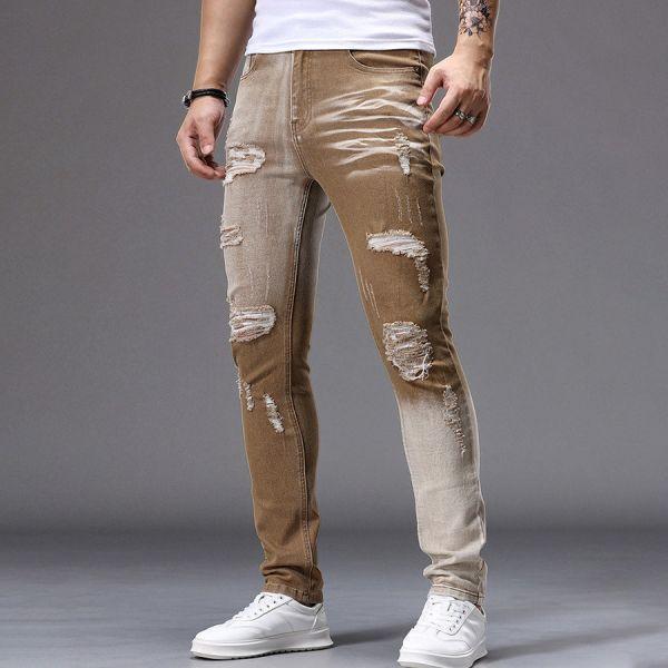 荒迹彈力修身破洞牛仔長褲 - 2配色（限時特賣 - 5折） 幕峰MuFeng,男裝特賣,5折優惠,快閃活動,限時出清,網路購物,男裝品牌,超值優惠,時尚穿搭,2026特賣