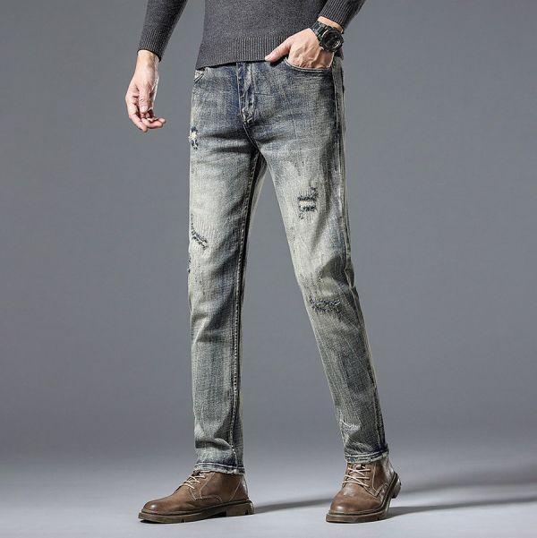 安茲彈力修身破洞小直筒牛仔長褲 - 1配色（限時特賣 - 5折） 幕峰MuFeng,男裝特賣,5折優惠,快閃活動,限時出清,網路購物,男裝品牌,超值優惠,時尚穿搭,2026特賣