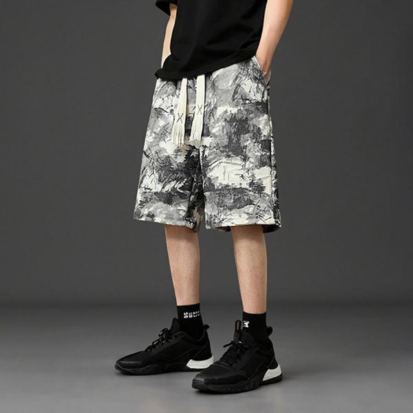 墨染重磅休閒短褲 - 2配色 幕峰MuFeng,扎染短褲男,水墨短褲,工裝短褲,五分短褲男,潮牌短褲,寬鬆短褲,夏季男短褲,街頭穿搭,休閒短褲