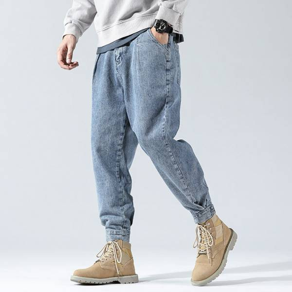 源逸哈倫束口牛仔長褲 - 2配色（限時特賣 - 5折） 幕峰MuFeng,男裝特賣,5折優惠,快閃活動,限時出清,網路購物,男裝品牌,超值優惠,時尚穿搭,2025特賣