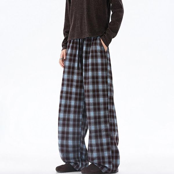 言正格子休閒直筒長褲 - 3配色 幕峰MuFeng,格子長褲,春秋休閒褲,寬鬆直筒褲,潮牌男裝,青少年穿搭,百搭長褲,時尚格紋褲,男士潮流褲款,街頭風格