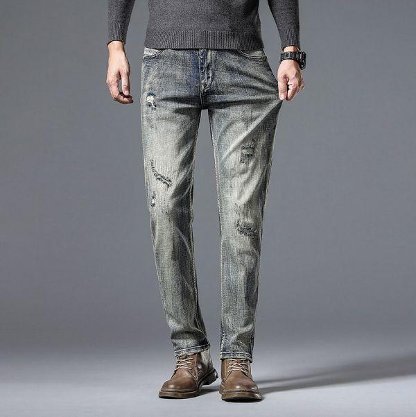 安茲彈力修身破洞小直筒牛仔長褲 - 1配色（限時特賣 - 5折） 幕峰MuFeng,男裝特賣,5折優惠,快閃活動,限時出清,網路購物,男裝品牌,超值優惠,時尚穿搭,2026特賣