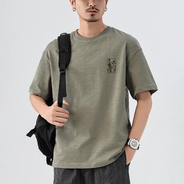 竹隱質感印花休閒短袖 - 2配色 幕峰MuFeng,竹節棉短袖,印花T恤男,夏季短袖,寬鬆T恤,潮流男裝,透氣上衣,戶外穿搭,休閒短袖,男士T恤