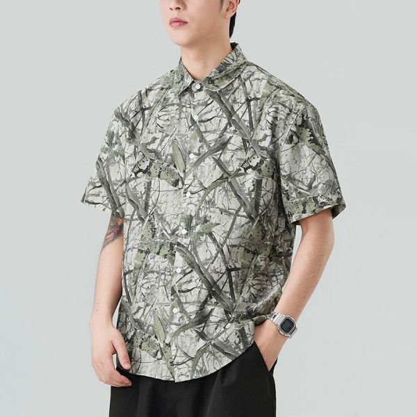 拓遠復古輕薄襯衫短袖 - 2配色 幕峰MuFeng,短袖襯衫男,寬鬆襯衫,夏季襯衫,潮流男裝,街頭風穿搭,痞帥風格,透氣襯衫,休閒上衣,百搭襯衫