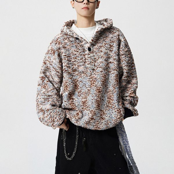 千洋針織連帽開衫長袖 - 2配色 幕峰MuFeng,針織連帽衛衣,混色設計上衣,美式風格,情侶衛衣,秋季新品,寬鬆版型,潮流男裝,時尚穿搭,百搭長袖