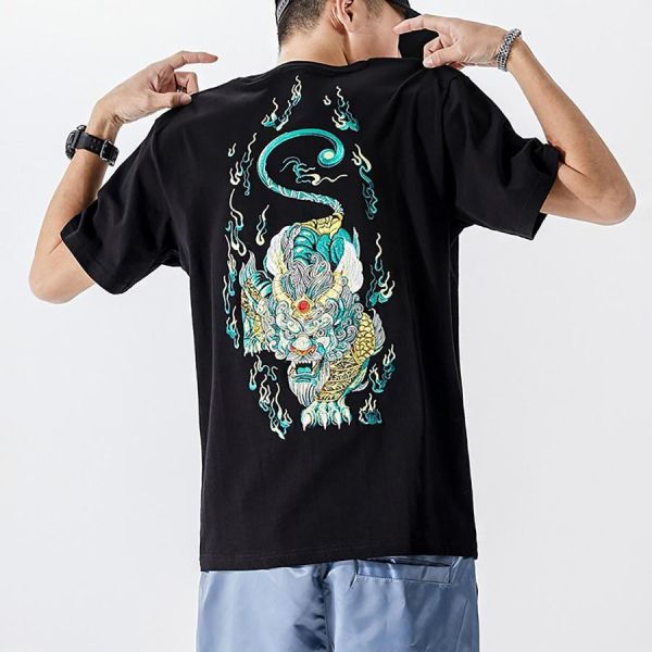 蓮貅重工刺繡圓領短袖 - 2配色 幕峰MuFeng,貔貅刺繡短袖,刺繡T恤男,圓領短袖,重工刺繡,質感上衣,休閒短袖,夏季男裝,百搭T恤,男士短袖