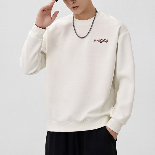 花嶺刺繡圓領潮流長袖 - 3配色 幕峰MuFeng,刺繡衛衣,花卉刺繡上衣,英文字母衛衣,潮流男裝,百搭長袖,寬鬆版型,休閒穿搭,時尚上衣,男士衛衣