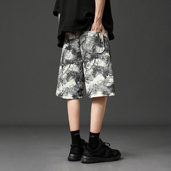 墨染重磅休閒短褲 - 2配色 幕峰MuFeng,扎染短褲男,水墨短褲,工裝短褲,五分短褲男,潮牌短褲,寬鬆短褲,夏季男短褲,街頭穿搭,休閒短褲