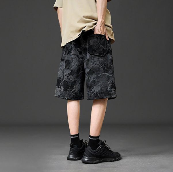 墨染重磅休閒短褲 - 2配色 幕峰MuFeng,扎染短褲男,水墨短褲,工裝短褲,五分短褲男,潮牌短褲,寬鬆短褲,夏季男短褲,街頭穿搭,休閒短褲
