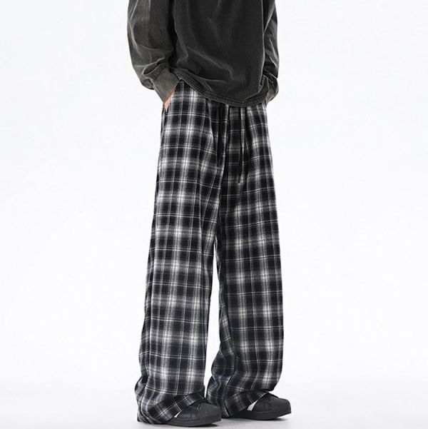 言正格子休閒直筒長褲 - 3配色 幕峰MuFeng,格子長褲,春秋休閒褲,寬鬆直筒褲,潮牌男裝,青少年穿搭,百搭長褲,時尚格紋褲,男士潮流褲款,街頭風格