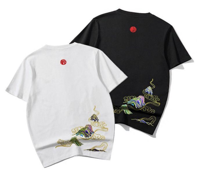 雲山重工刺繡圓領短袖 - 2配色 幕峰MuFeng,雲山刺繡短袖,刺繡T恤男,圓領短袖,純色T恤,休閒短袖,質感上衣,夏季男裝,百搭T恤,男士短袖