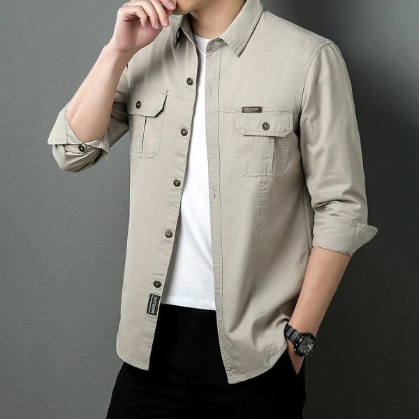 硬漢工裝休閒襯衫長袖 - 4配色 幕峰MuFeng,純棉襯衫男,厚磅襯衫,工裝襯衫,長袖襯衫男,大碼男裝,寬鬆襯衫,美式風格,休閒襯衫,百搭上衣
