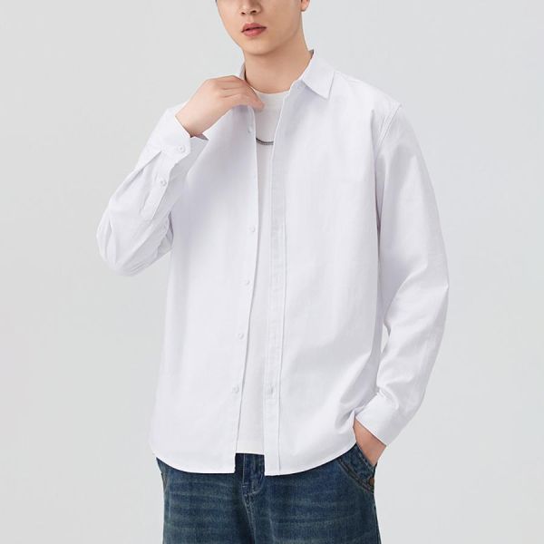簡約純棉休閒襯衫長袖 - 4配色 幕峰MuFeng,純棉襯衫男,洗水襯衫,寬鬆襯衫,長袖襯衫男,休閒襯衫,日系襯衫,百搭襯衫,男士上衣,簡約男裝