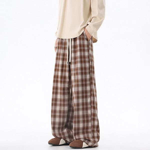 言正格子休閒直筒長褲 - 3配色 幕峰MuFeng,格子長褲,春秋休閒褲,寬鬆直筒褲,潮牌男裝,青少年穿搭,百搭長褲,時尚格紋褲,男士潮流褲款,街頭風格