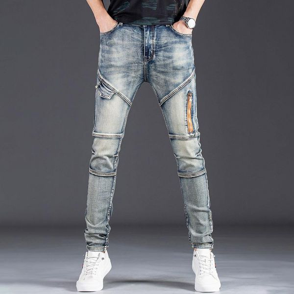 峰痞彈力修身拼接牛仔長褲 - 1配色（限時特賣 - 5折） 幕峰MuFeng,男裝特賣,5折優惠,快閃活動,限時出清,網路購物,男裝品牌,超值優惠,時尚穿搭,2026特賣