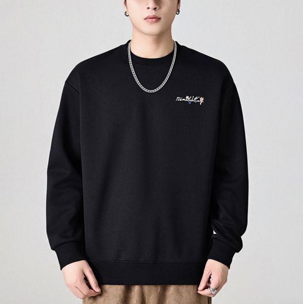 花嶺刺繡圓領潮流長袖 - 3配色 幕峰MuFeng,刺繡衛衣,花卉刺繡上衣,英文字母衛衣,潮流男裝,百搭長袖,寬鬆版型,休閒穿搭,時尚上衣,男士衛衣