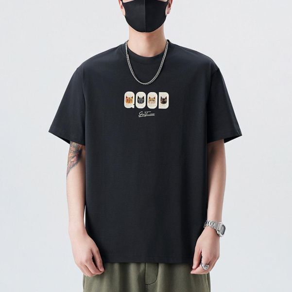 肆喵重磅印花休閒短袖 - 3配色 幕峰MuFeng,貓咪印花短袖,重磅T恤男,寬鬆短袖,潮流T恤,夏季男裝,可愛風穿搭,街頭風上衣,設計感短袖,男士T恤