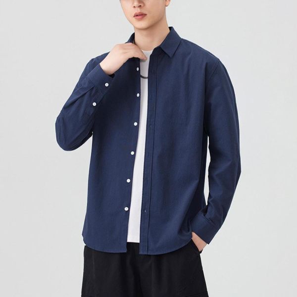 簡約純棉休閒襯衫長袖 - 4配色 幕峰MuFeng,純棉襯衫男,洗水襯衫,寬鬆襯衫,長袖襯衫男,休閒襯衫,日系襯衫,百搭襯衫,男士上衣,簡約男裝