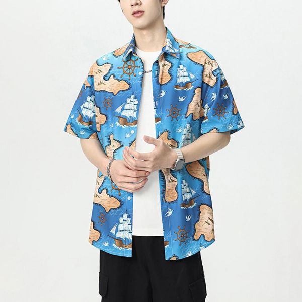 航海輕薄印花襯衫短袖 - 1配色 幕峰MuFeng,輕薄,襯衫,單穿,外搭,夏天,速乾,短袖,網路購物,襯衫