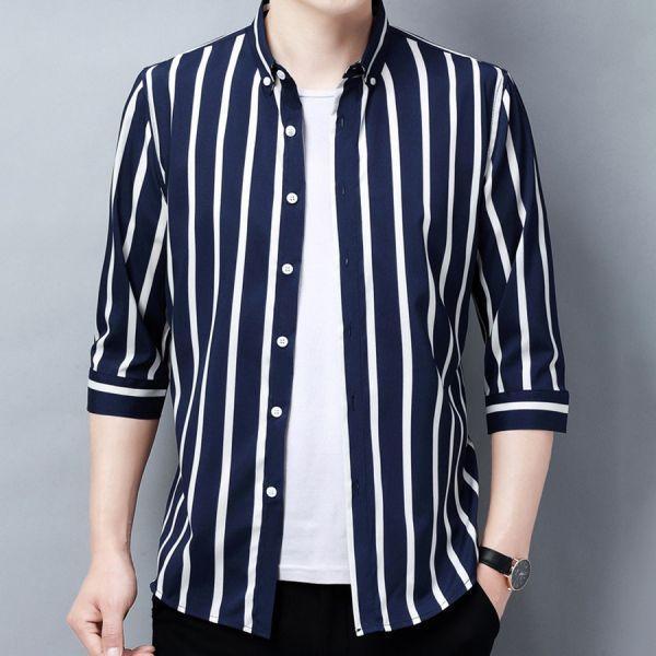 時尚條紋七分袖襯衫 - 6配色（限時特賣 - 5折） 幕峰MuFeng,男裝特賣,5折優惠,快閃活動,限時出清,網路購物,男裝品牌,超值優惠,時尚穿搭,2026特賣